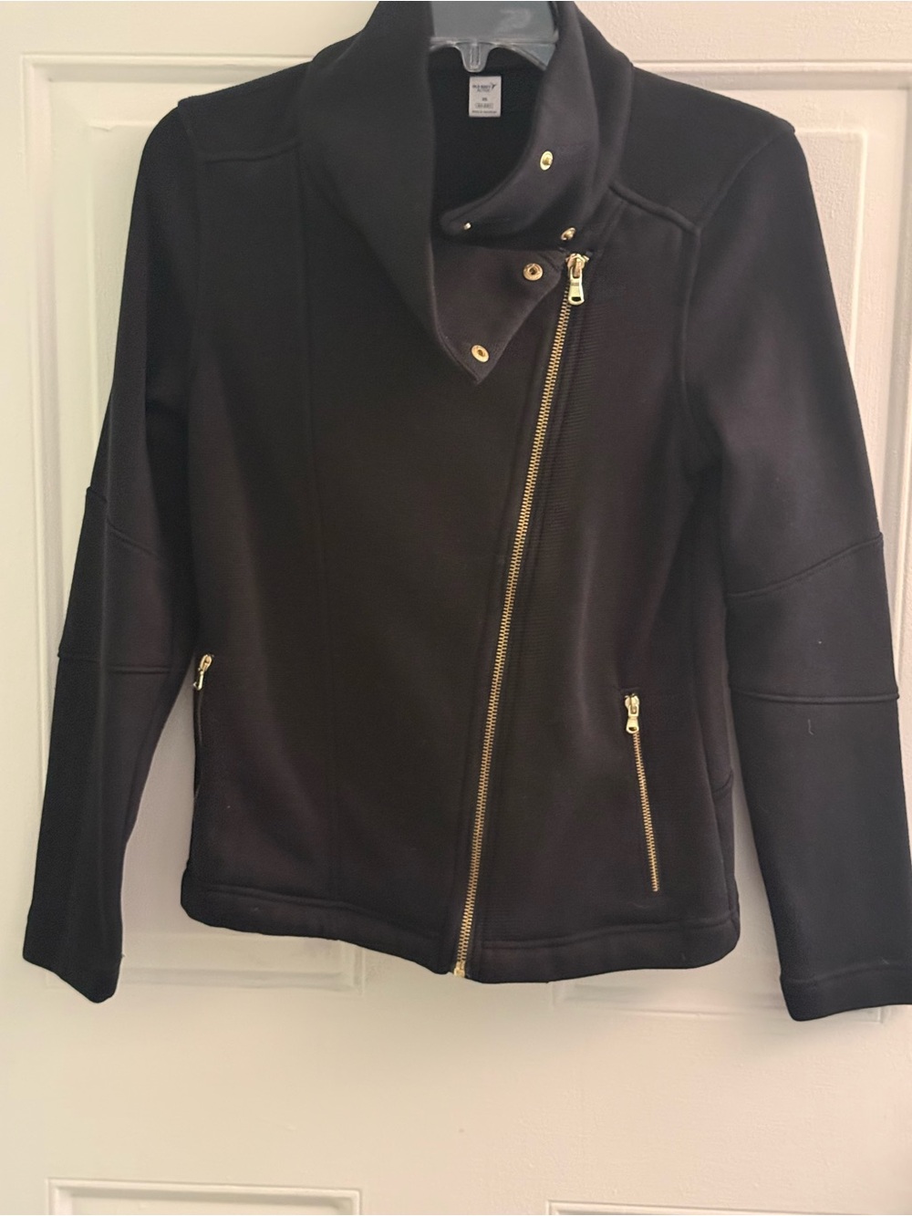 Old Navy Black Asymmetrical Zip Jacket with Gold Hardware